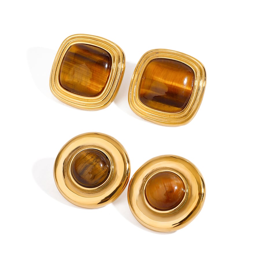 1 Paar Klassische Serie Europa und Amerika Viereck Edelstahl Gold Farbe Naturstein Damen Ohrstecker Bild9