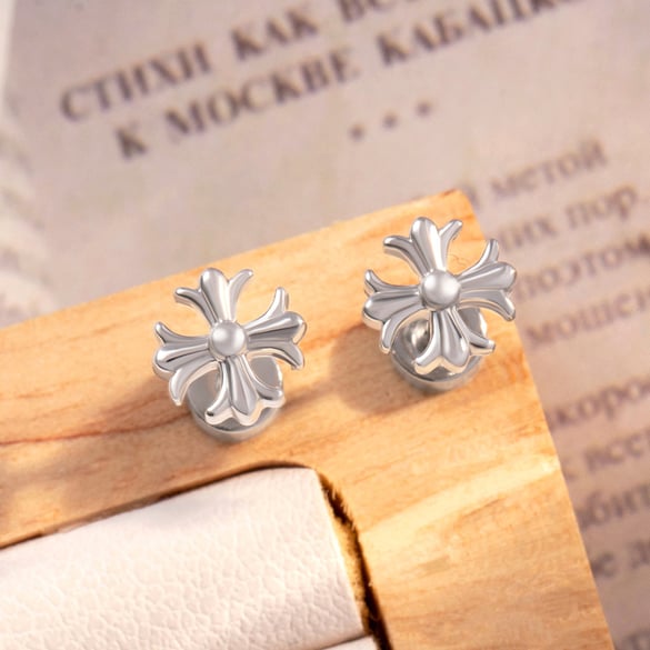 1 paire de boucles d&#39;oreilles à tige en acier titane et zircone pour femme, série Simple, croix simple, sans placage