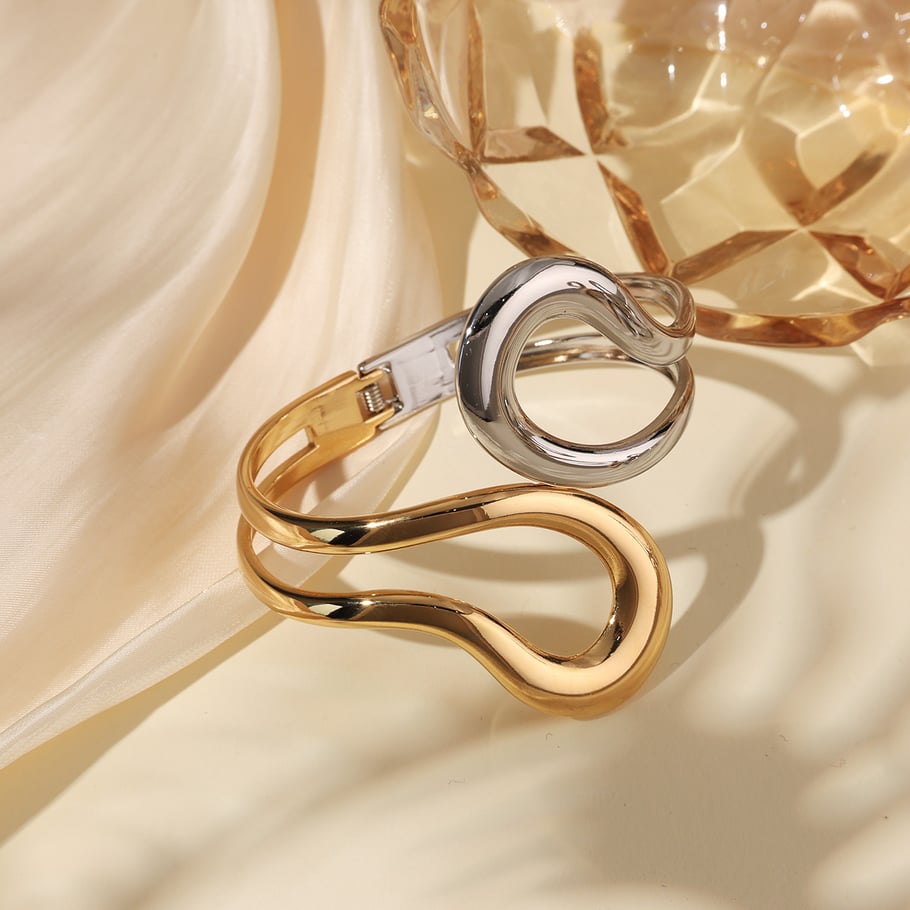 1 Piece Gleaming Series Daily Dazzling Droplet Stainless Steel Gold Color Women's Bangles Picture5