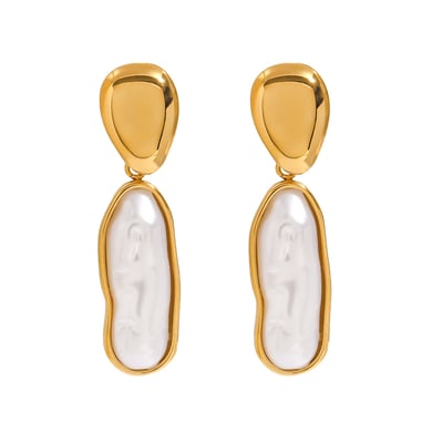 1 Pair Classic Series Irregular Oval Shape Stainless Steel Gold Color Women's Drop Earrings h5 Picture9