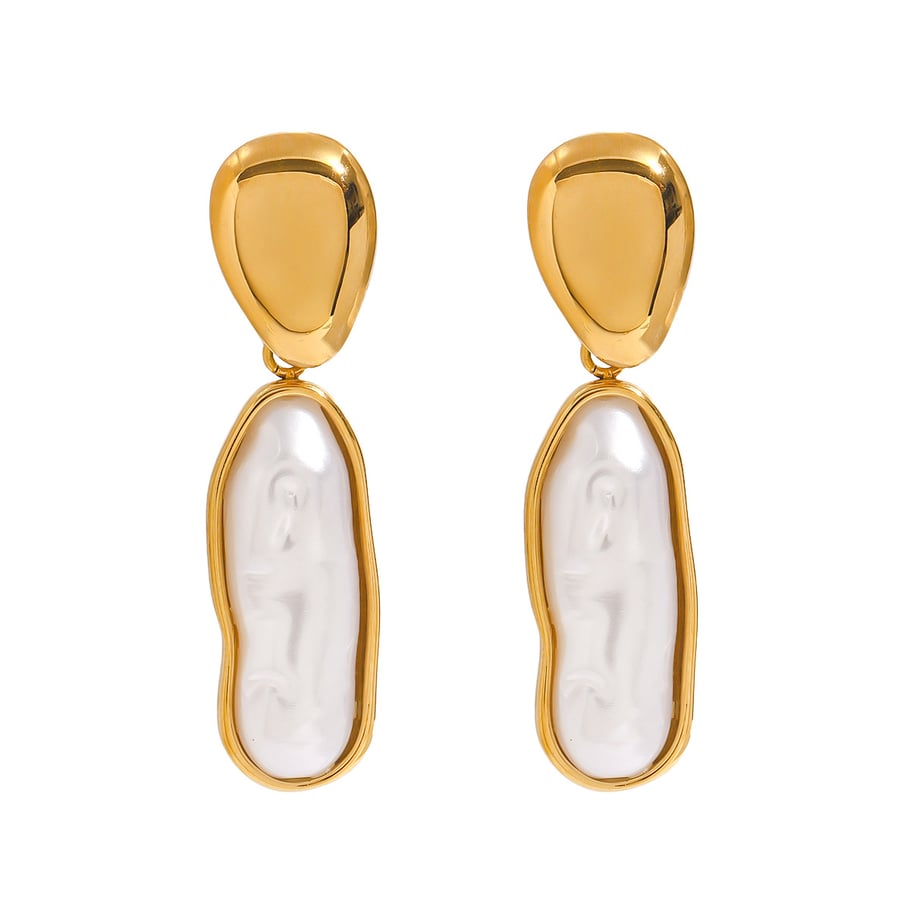 1 Pair Classic Series Irregular Oval Shape Stainless Steel Gold Color Women's Drop Earrings Picture9