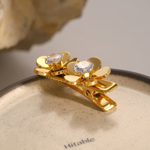1 paio di fermagli per capelli da donna con strass placcati in oro 18 carati, serie semplice, stile ins, in acciaio inossidabile