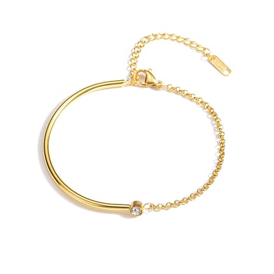 Bracelet à breloques géométrique naturel en acier inoxydable plaqué or 18 carats et zircon pour femme, série simple, 1 pièce h5 Image5