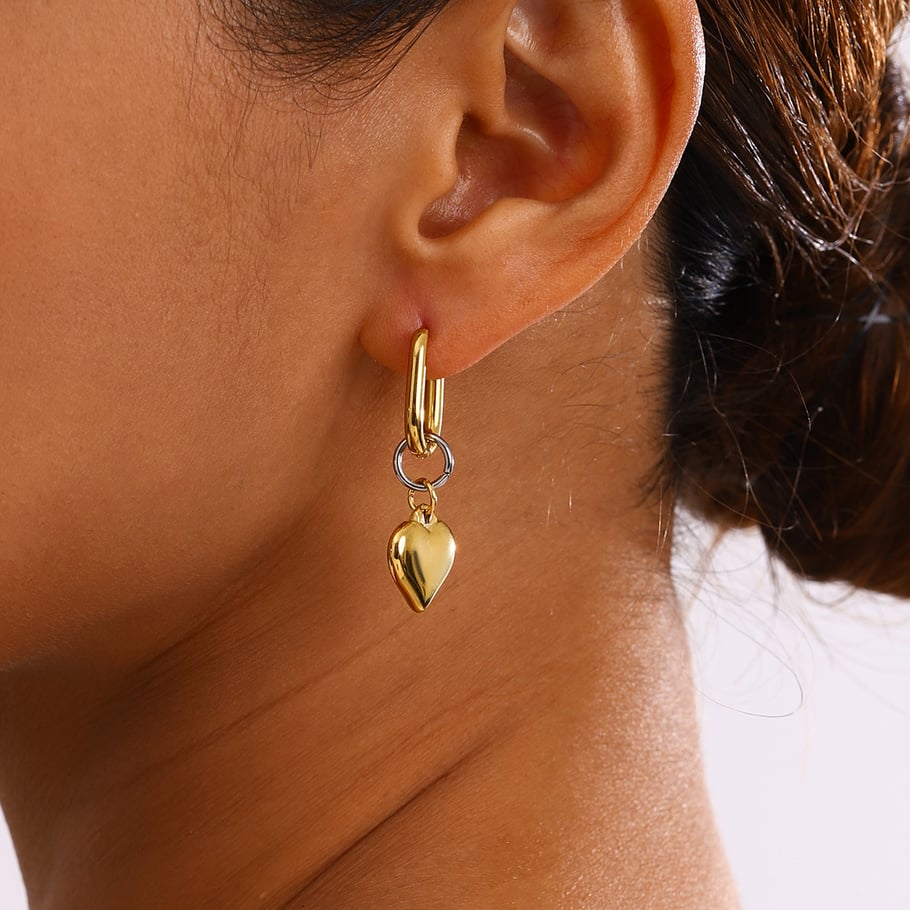 1 Pair Modern Series Classic Heart Shape Stainless Steel Gold And Silver Mixed Color Women's Drop Earrings Picture5