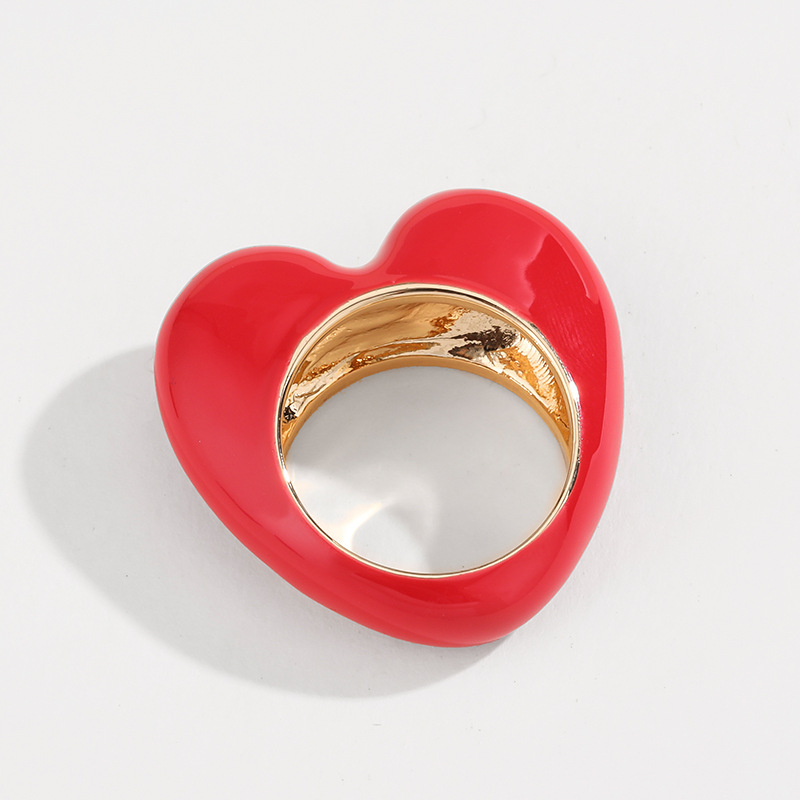 1 Piece Romantic Series Designable Drop Oil Heart Shape Gold Color Alloy Women's Single Rings Picture6