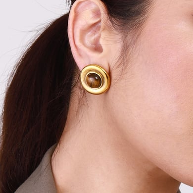 1 Paar Klassische Serie Europa und Amerika Viereck Edelstahl Gold Farbe Naturstein Damen Ohrstecker h5 Bild7