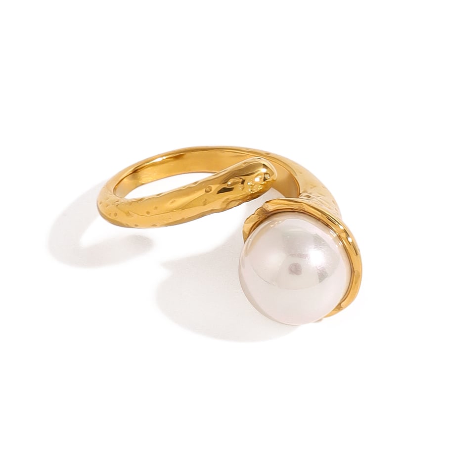 1 Paar Simple Series Retro Ringförmige Edelstahl 18 Karat vergoldete Kunstperle verstellbare Damenringe Bild5
