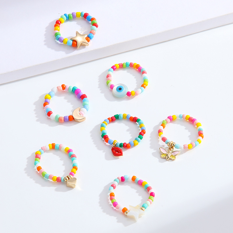 1 Piece Vacation Series All-match Lightweight Mixed Color Beads Arylic Women's Adjustable Rings Picture3