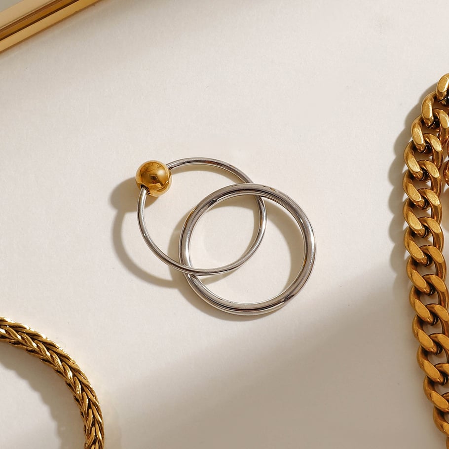1 paio di anelli singoli da donna in acciaio inossidabile placcato oro della serie semplice Ins Style Line Immagine10