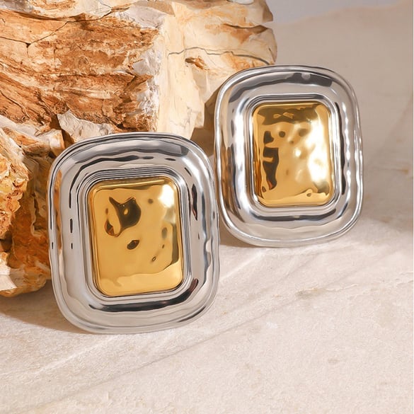 1 Paar Simple Series Einfache viereckige Ohrstecker aus Edelstahl 18 Karat vergoldet für Damen