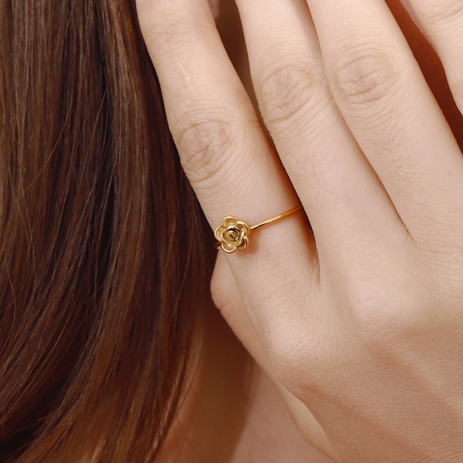 1 Piece Romantic Series Graceful Flower Delicate Stainless Steel Gold Color Women's Adjustable Rings Picture7
