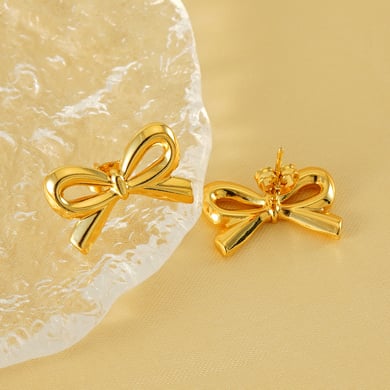 1 Paar Simple Series Daily Bow Knot Edelstahl 18 Karat vergoldete Damen-Ohrstecker h5 Bild5