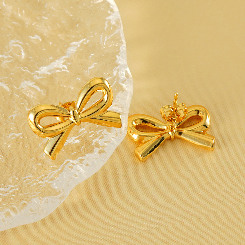 1 Paar Simple Series Daily Bow Knot Edelstahl 18 Karat vergoldete Damen-Ohrstecker Bild5