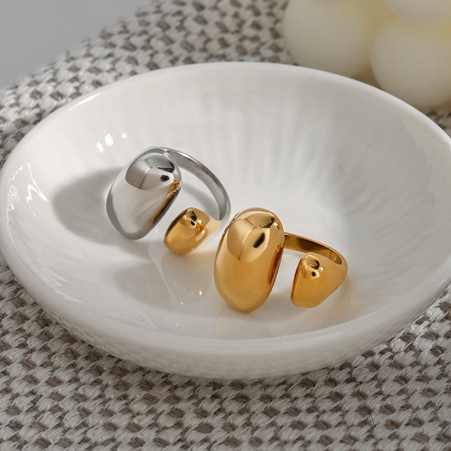 Anillos individuales de acero inoxidable irregulares de color dorado para mujer, serie simple de Europa y América, 1 pieza Imagen7
