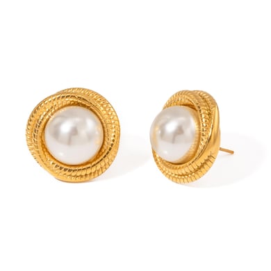 1 Pair Simple Series Retro Geometric Stainless Steel 18K Gold Plated Artificial Pearl Women Stud Earrings h5 Picture5