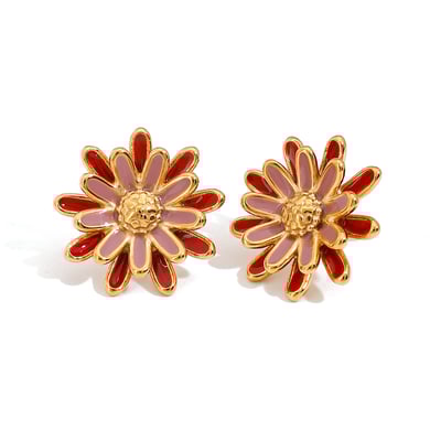 1 par de lujosos pendientes de botón de acero inoxidable dorados con diseño de margaritas para mujer. h5 Imagen6