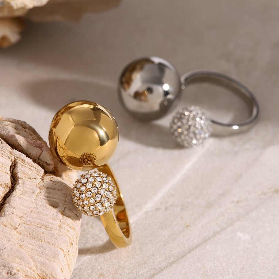 1 Piece Retro Simple Style Chunky Geometric Stainless Steel 18K Gold Inlay Rhinestones Women's Adjustable Rings Picture3