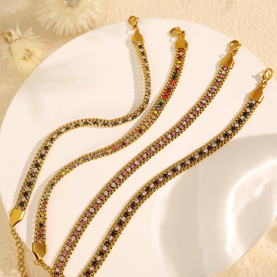 1 Stück Simple Series Retro Beads Edelstahl Goldfarben Strass Damen Perlenarmbänder Bild5