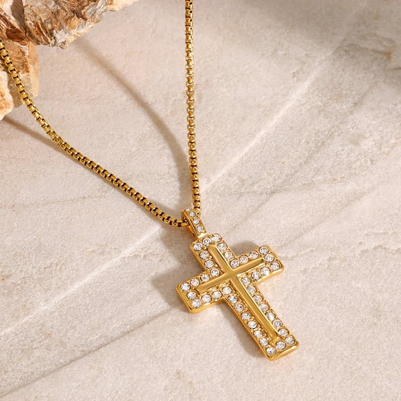 1 pezzo serie etnica classica croce in acciaio inossidabile placcato oro 18 carati zircone collane con ciondolo da donna 2