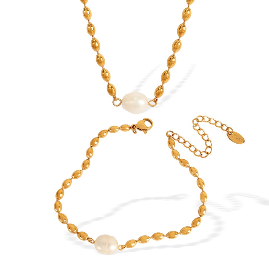 1 piece simple series retro beads stainless steel gold plated artificial pearl women beaded bracelets h5Picture6