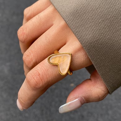Anillos ajustables de acero inoxidable dorados para mujer, serie romántica de Europa y América, con forma de corazón/amor. h5 Imagen11