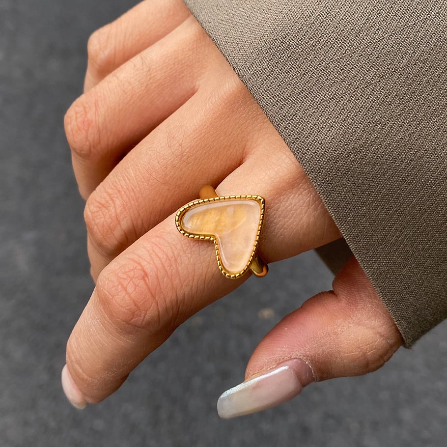 Anillos ajustables de acero inoxidable dorados para mujer, serie romántica de Europa y América, con forma de corazón/amor. Imagen11