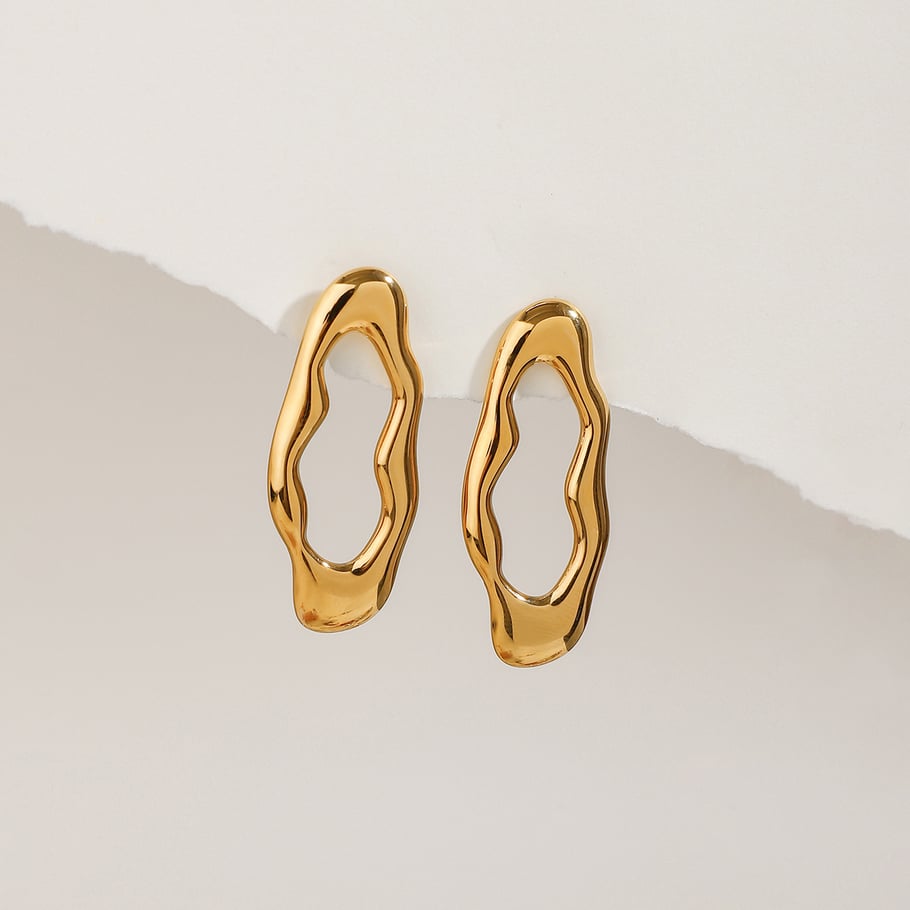 1 Paar ovale Ohrstecker aus Edelstahl der Classic-Serie im Originaldesign in Goldfarbe für Damen Bild7