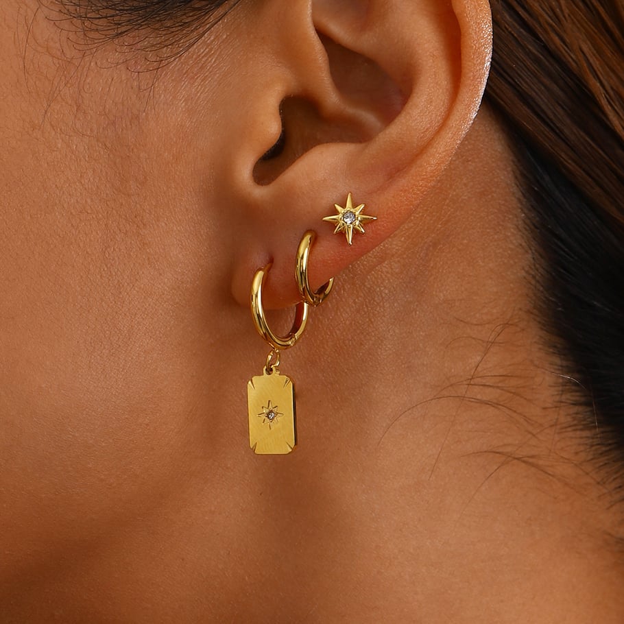 1 Paar Retro-Ohrringe-Set mit achtzackigem Stern aus der Simple Series aus Edelstahl mit 18 Karat vergoldetem Strass für Damen Bild4