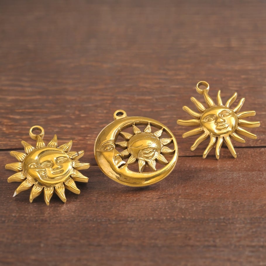 1 Paar Retro-Anhänger Sonne/Mond der Simple-Serie, 18 Karat vergoldet, für Damen Bild2