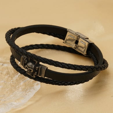 1 Paar Retro All-Match Totenkopf Lederschnur geflochtenes Armband Herren Titan Stahl Magnetverschluss Armband Zubehör Herren Herrenarmband h5 Bild3