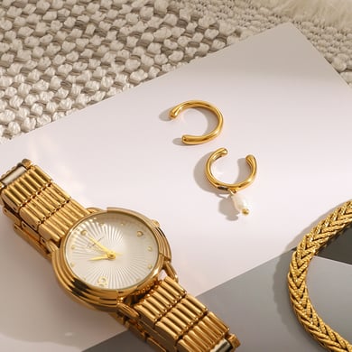 1 Pair Romantic Series French Retro Annular Exquisite Stainless Steel Gold Color Women's Clip-on Earrings h5 Picture5