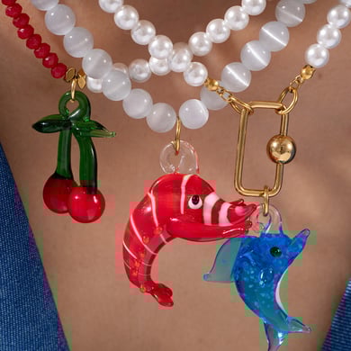 1 Piece Vivid Series Vacation Lobster Glass Stainless Steel Gold Color Women's Beaded Necklaces h5 Picture6