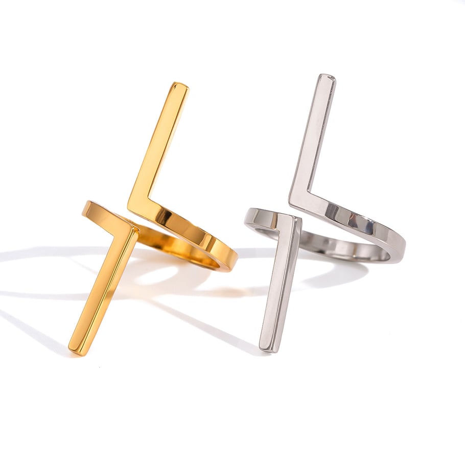 1 Pair Simple Series ins style Geometric Stainless Steel 18K Gold Plated Women Adjustable Rings Picture4