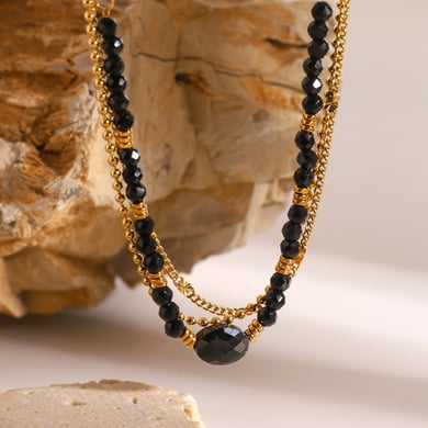 1 Piece Simple Series Elegant Beads Stainless Steel 18K Gold Plated Natural Stone Women Layered Necklaces h5 Picture4