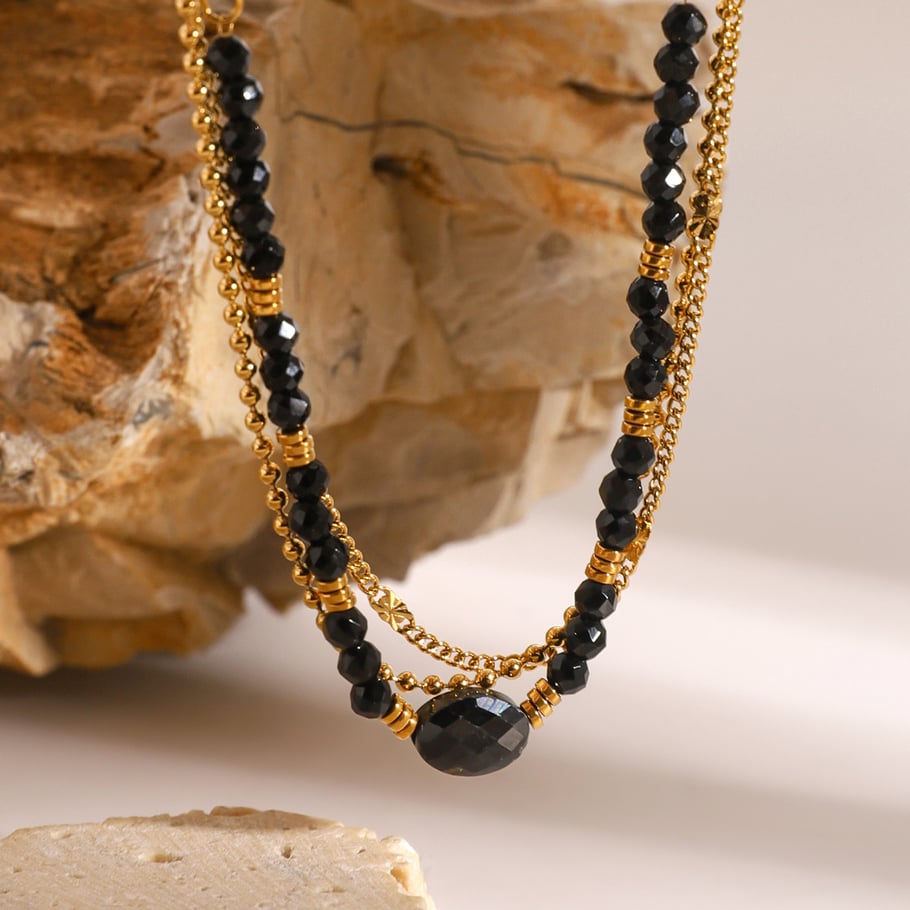 1 Piece Simple Series Elegant Beads Stainless Steel 18K Gold Plated Natural Stone Women Layered Necklaces Picture4