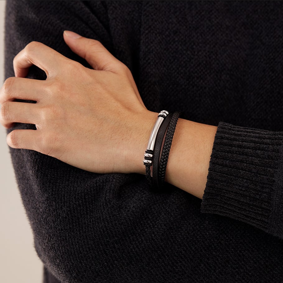 1 Piece Industrial Series Punk Cylinder Three-layers Stainless Steel Men's Bracelets Picture7