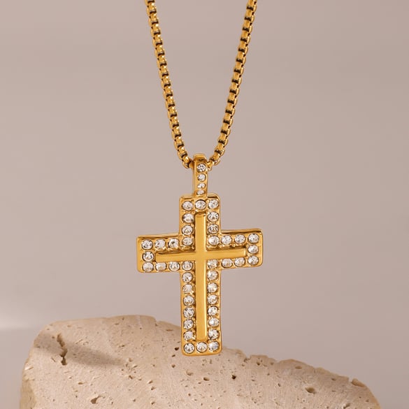1 pezzo serie etnica classica croce in acciaio inossidabile placcato oro 18 carati zircone collane con ciondolo da donna
