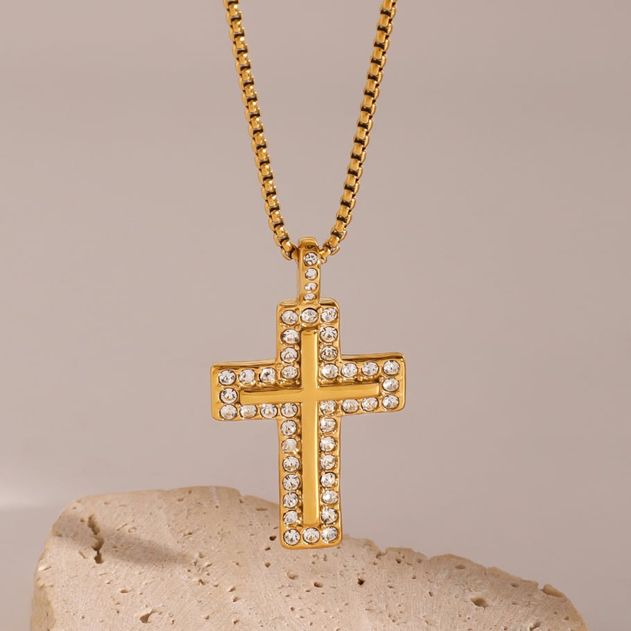 1 Piece Ethnic Series Classic Cross Stainless Steel 18K Gold Plated Zircon Women Pendant Necklaces Picture3