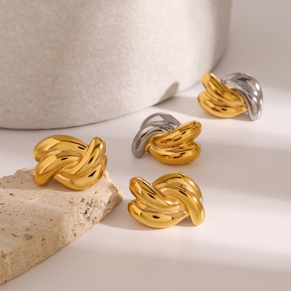 1 Pair Simple Series ins style Twist Stainless Steel 18K Gold Plated Women Stud Earrings