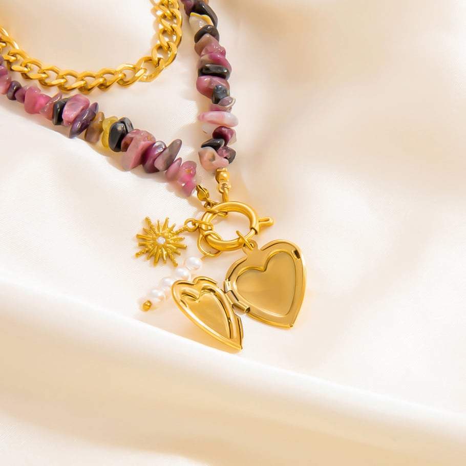 1 Piece Romantic Series Heart Stainless Steel 18K Gold Color Plated Natural Stone Women's Pendant Necklaces Picture5
