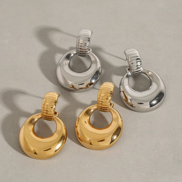 1 Pair Modern Series Daily Annular Shape Stainless Steel Gold Color Women's Drop Earrings