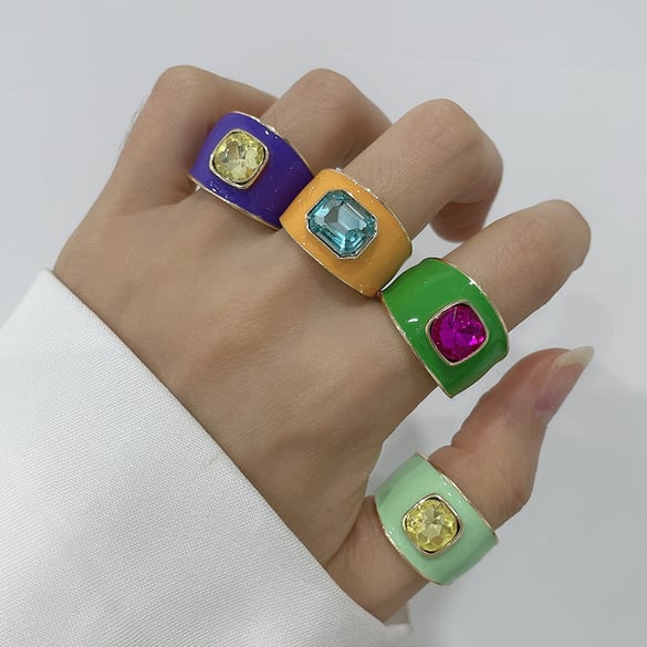 1 Piece Luxurious Series Dazzling Mixed Contrast Color Alloy Designable Drop Oil Women's Single Rings 2