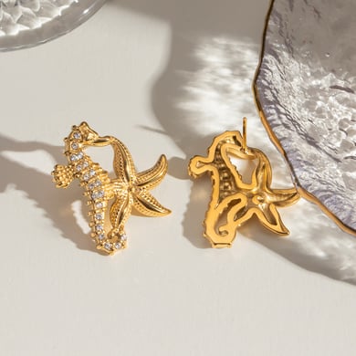 1 Pair Simple Series ins style Turtle Stainless Steel 18K Gold Plated Rhinestone Women Stud Earrings h5 Picture4