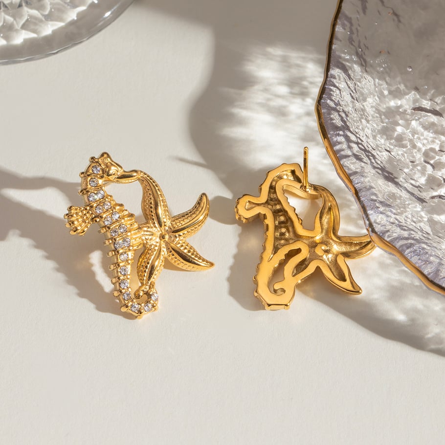 1 Pair Simple Series ins style Turtle Stainless Steel 18K Gold Plated Rhinestone Women Stud Earrings Picture4