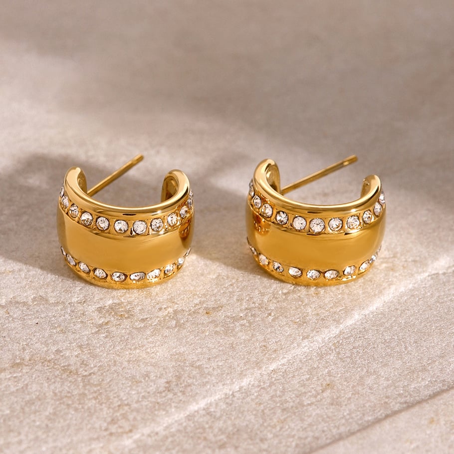 1 Paar Simple Series Ins Style Geometrischer Edelstahl 18 Karat vergoldet Strass Damen Ohrstecker Bild3