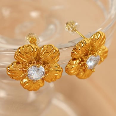 1 Pair Luxurious Series Simple Flower Titanium Steel   Gold Color  Women's Stud Earrings h5 Picture9