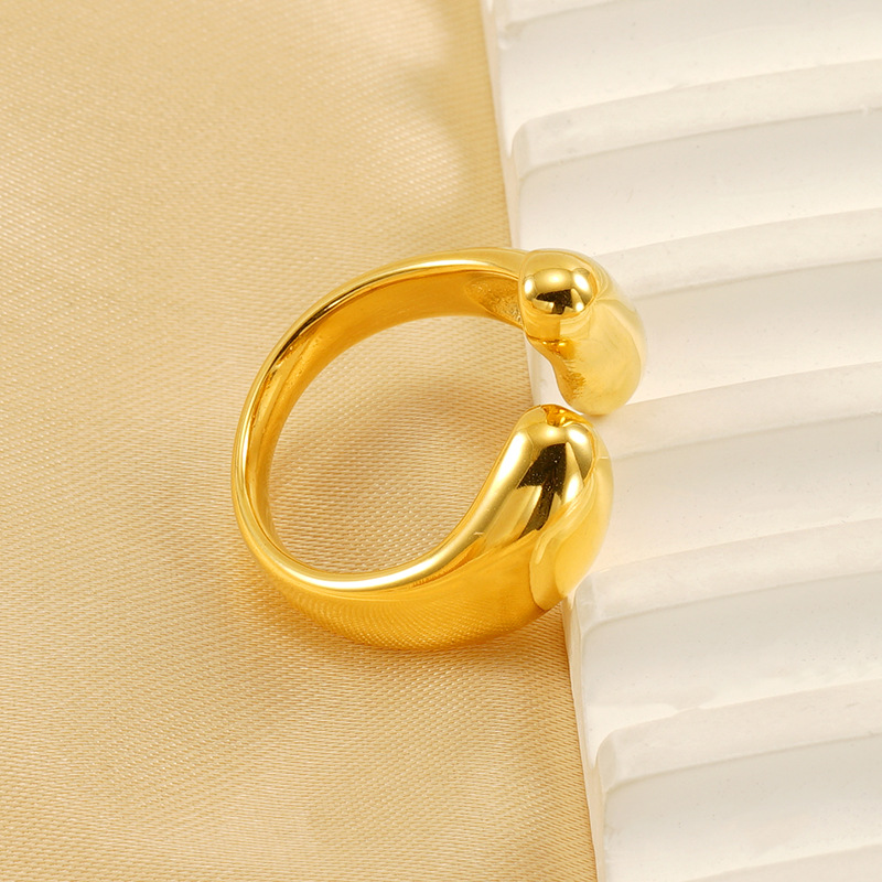 1 paio di anelli da donna regolabili in acciaio inossidabile placcato oro 18 carati, stile retrò geometrico classico Immagine7