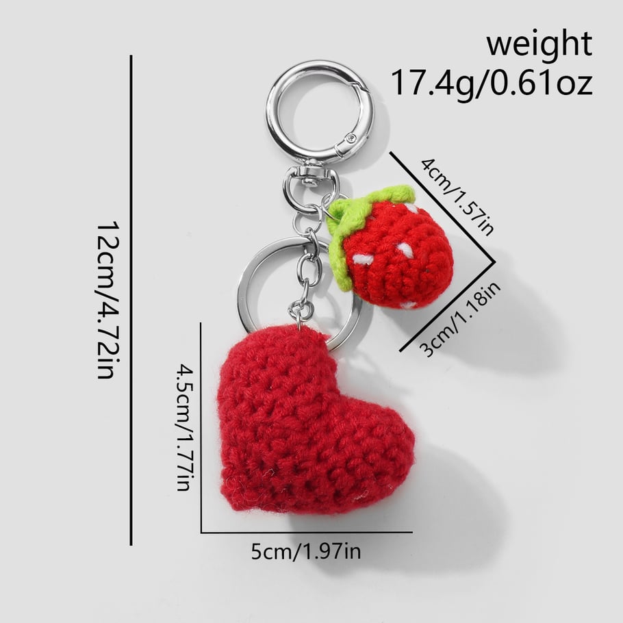 1 Piece Cute Knitted Strawberry & Cherry Heart Bag Charms Picture11