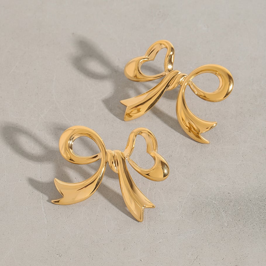 1 Pair Romantic Series Graceful Bow Knot Shape Stainless Steel Gold Color Women's Stud Earrings h5Picture9