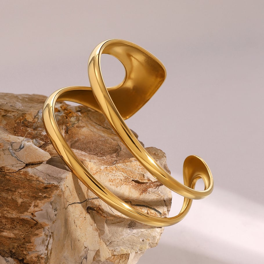 1 Piece Simple Series Simple Solid Color Stainless Steel 18K Gold Plated Women Bangles Picture4